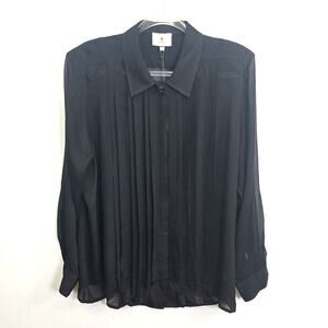 Tuckernuck Natalia Sheer Blouse Black Gold Button Cuffs XXL NWT